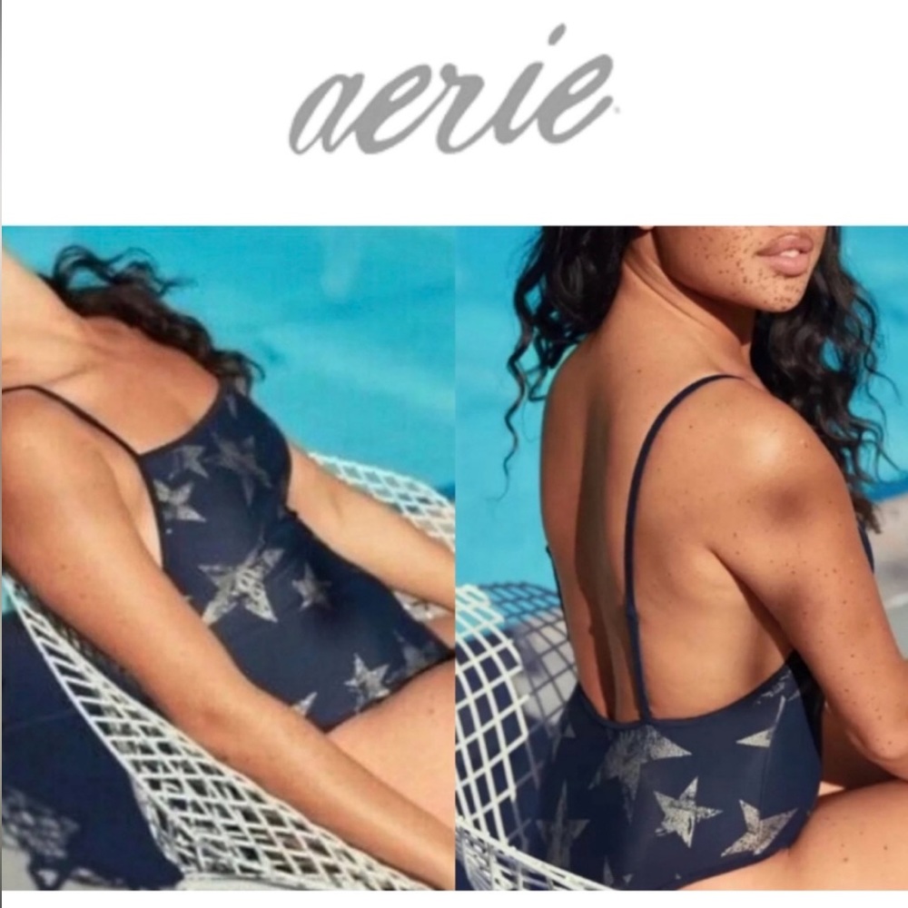 NWT❗️Aerie Navy Silver Star One-Piece Swimsuit